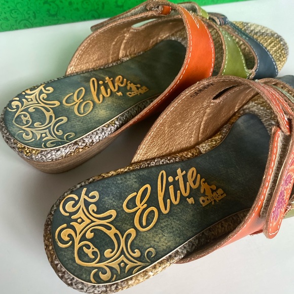 ELITE BY CORKYS Sunny Womens Navy Multi Color Velcro Leather Sandals Size 6 NEW - Picture 7 of 13